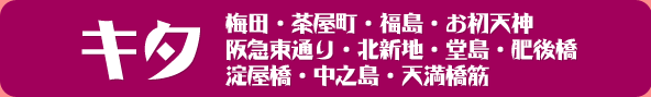 キタ 梅田・茶屋町・福島・お初天神阪急東通り・北新地・堂島・肥後橋淀屋橋・中之島・天満橋筋